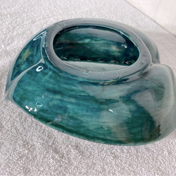 Vintage Handmade Green Black Painted Ceramic Ashtray Trinket Dish Art Decor - Picture 14 of 16